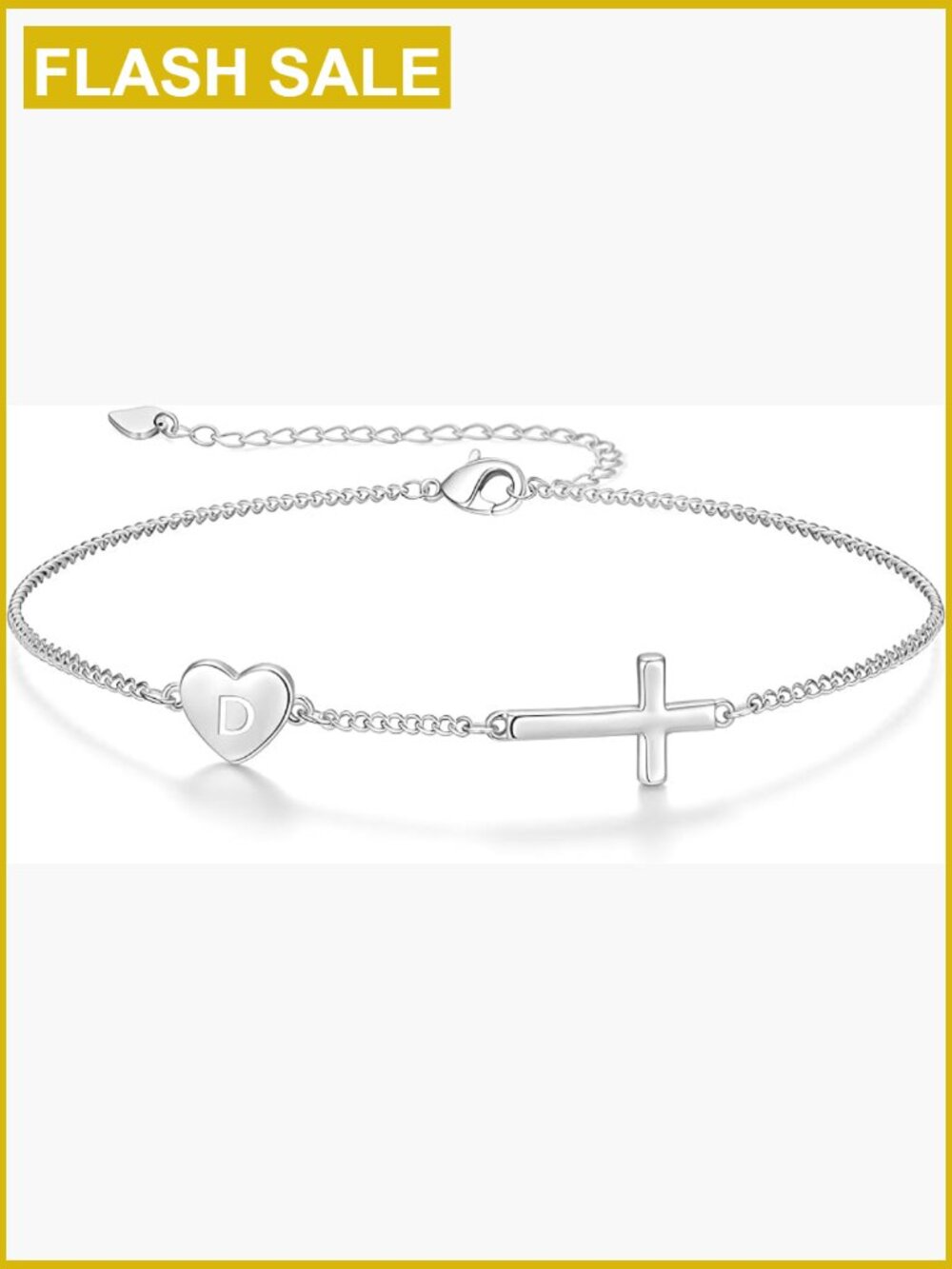 14K Gold Plated Initial Cross Heart Bracelet Dainty Cute